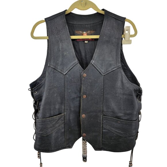 Harley-Davidson Vanguard Leather Vest Size 42 Black Mens Western Style With Eagl - Picture 4 of 9